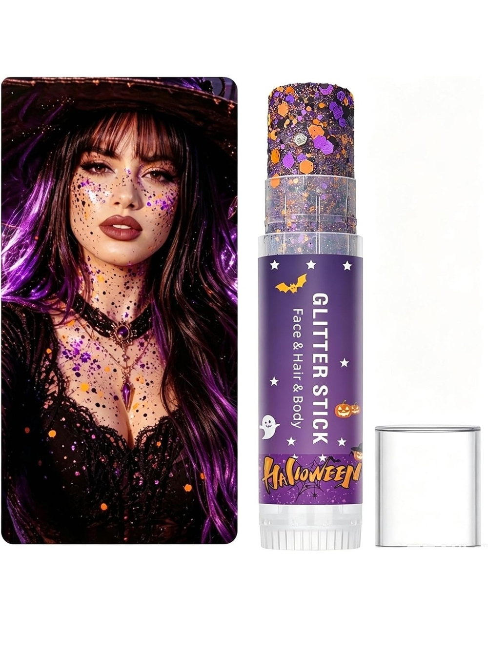 Halloween Twist-Up Glitter Stick for Face Hair Body
Purple Orange,Long-lasting